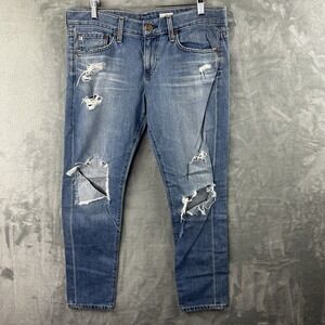 Adriano Goldschmied The Nikki Relaxed Skinny Crop  Jeans Blue Distressed Size 28